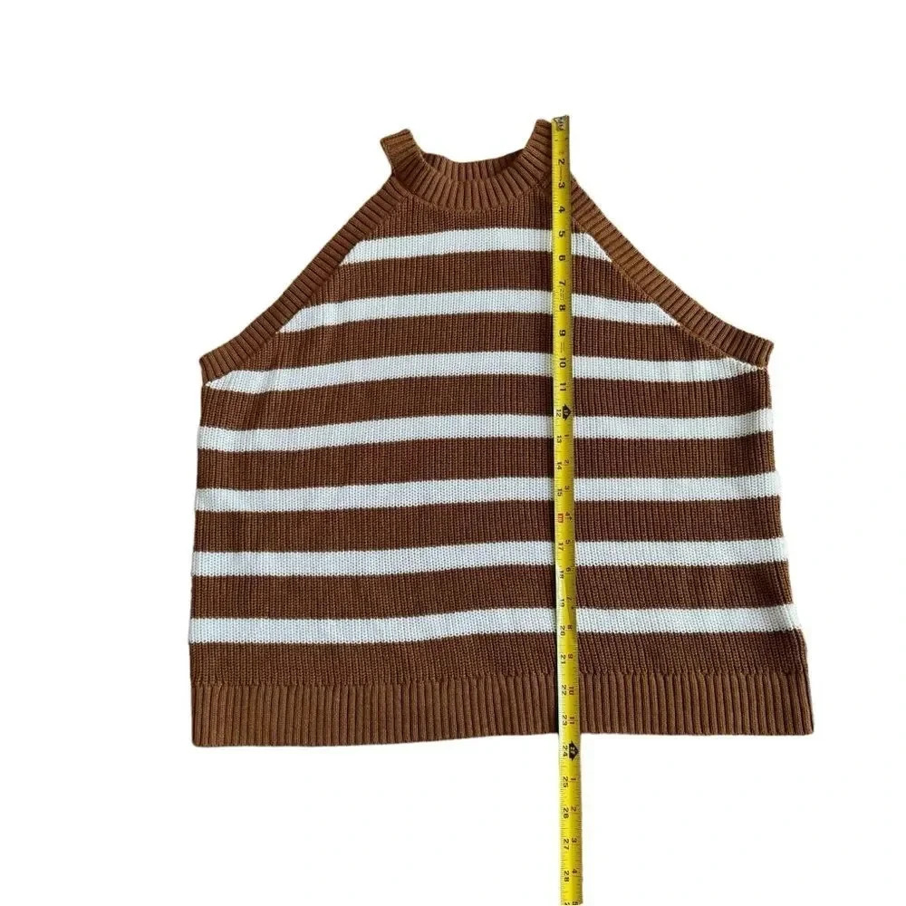 Old Navy Brown and White Striped Ribbed Halter Sweater Tank - Picture 4 of 7